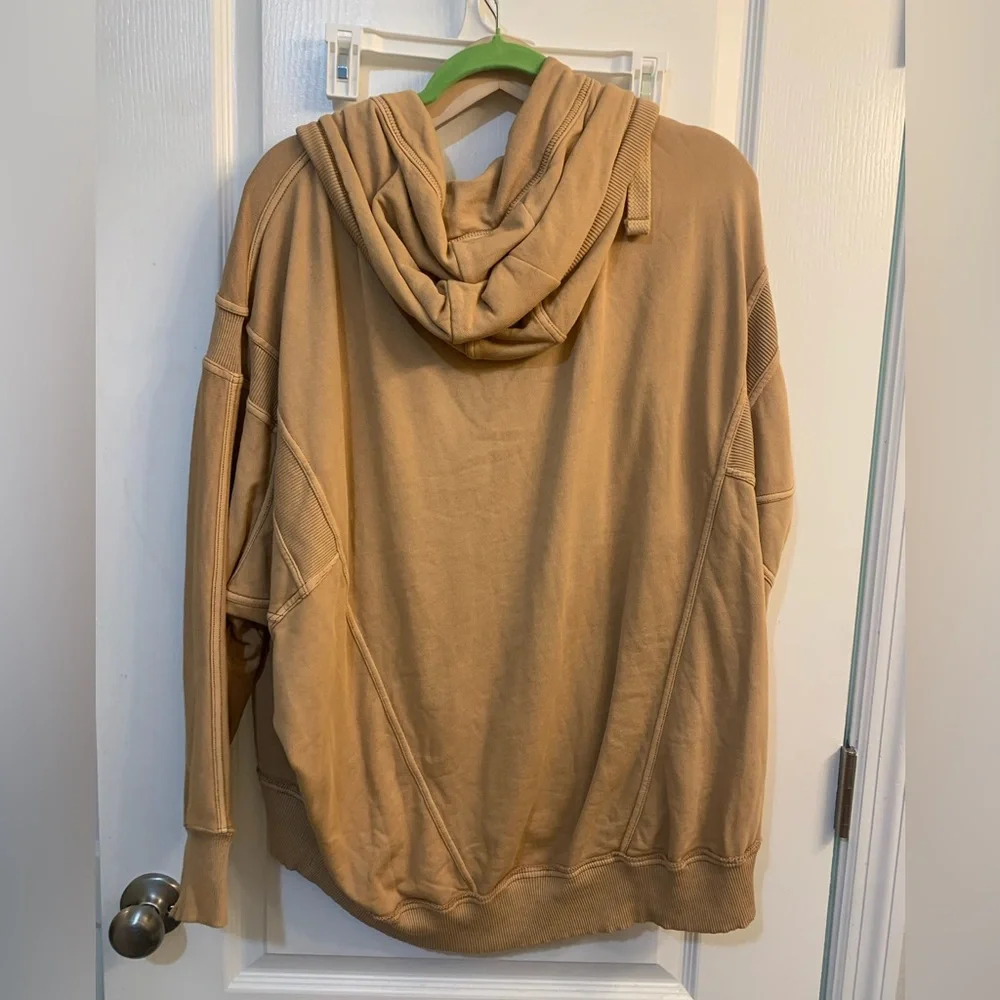 Free People FP Movement All Your Love Solid Tan Oversized Zip Up Hoodie